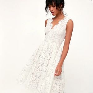 Love Swept White Lace Midi Skater Dress